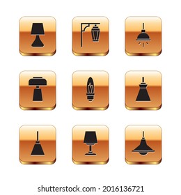 Set Table lamp, Chandelier, Light bulb,  and Vintage street light icon. Vector