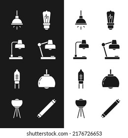 Set Table lamp, Chandelier, Light bulb, emitting diode, Fluorescent and Floor icon. Vector
