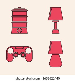 Fijar lámpara de mesa , Doble caldera , Lámpara de mesa e icono de Gamepad. Vector