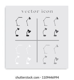 Set of table lamp flat black and white vector icon.
