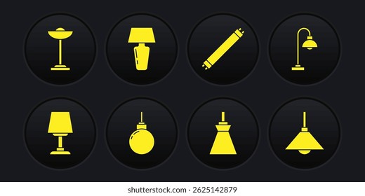 Set Table lamp, Floor, Lamp hanging, Fluorescent,  and  icon. Vector