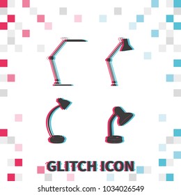 Set of table lamp  glitch effect vector icon.