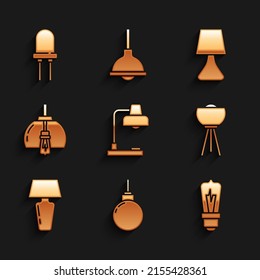 Set Table lamp, Lamp hanging, Light bulb, Floor, Chandelier,  and emitting diode icon. Vector