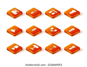 Set Table lamp, Lamp hanging, Light emitting diode, Floor, Wall sconce, Flashlight and bulb icon. Vector