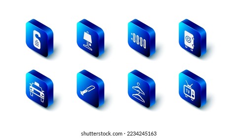 Fijar lámpara de mesa, radiador de calefacción, caja fuerte, tv retro, armario colgante, Cuchillo, carro de taxi y Por favor no perturbe el icono. Vector