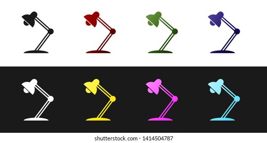 Set Table lamp icon isolated on black and white background. Table office lamp. Vector Illustration