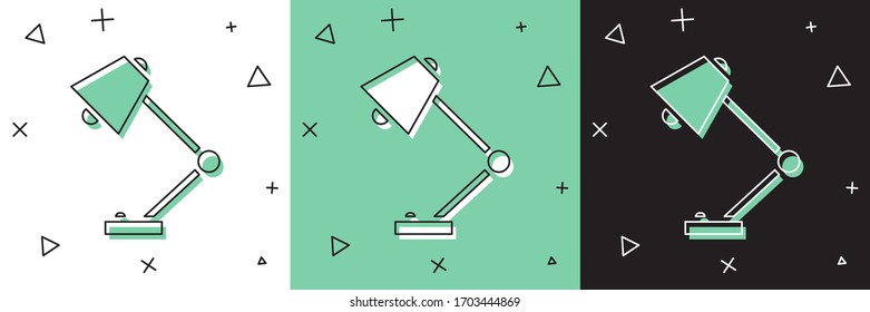 Ajuste el icono de la lámpara de mesa aislado en fondo blanco y verde y negro. Ilustración vectorial