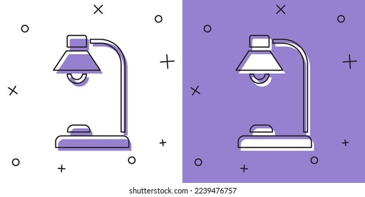 Ajuste el icono de la lámpara de mesa aislado sobre fondo blanco y púrpura.  Vector