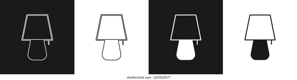 Set Table lamp icon isolated on black and white background. Night light.  Vector
