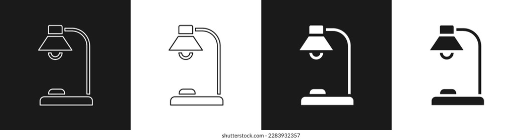 Ajuste el icono de la lámpara de mesa aislado en fondo blanco y negro.  Vector