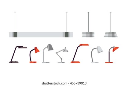 Set table lamp isolated on a white background. Flat style. Vector