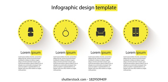 Tischlampe, Spiegel, Sessel und Wardrobe einstellen. Infografik-Vorlage für Unternehmen. Vektorgrafik.