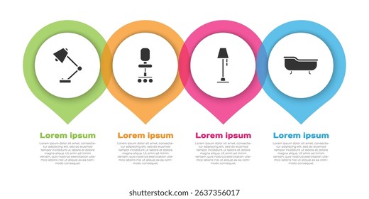 Set Table lamp, Office chair, Floor lamp and Bathtub. Business infographic template. Vector