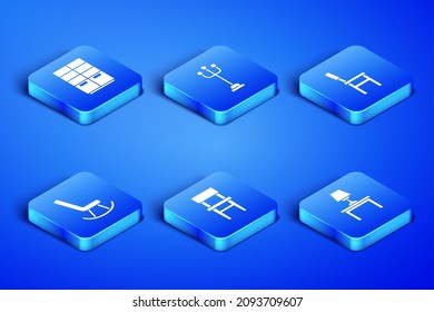 Set Table lamp on table, Wardrobe, Chair, Armchair, Coat stand and  icon. Vector
