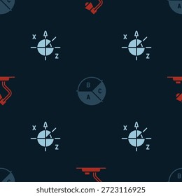 Lámpara de mesa, infografía de gráfico circular y círculo trigonométrico en patrón transparente. Vector