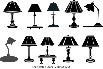 Set of table lamp silhouette vector illustration design