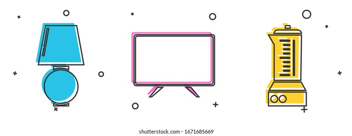 Set Table lamp , Smart Tv  and Blender  icon. Vector