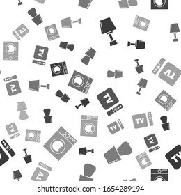 Set Table lamp , Table lamp , TV box receiver and player with remote controller  and Washer  on seamless pattern. Vector