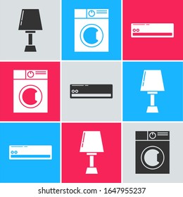 Set Table lamp , Washer  and Air conditioner  icon. Vector