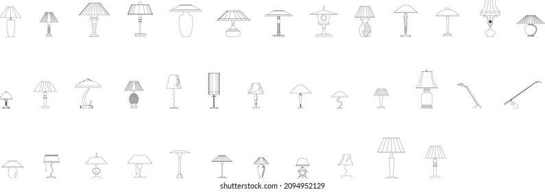 Set Of Table Lamps Isolated On White Background. Vector Illustration, Vector Architecture Drawing, Eps 10