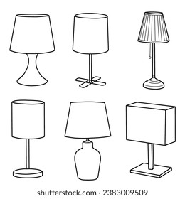 A set of table lamps on a white background. Home interior in modern style. Design element for home illumination and decor isolated on white background, vector illustration