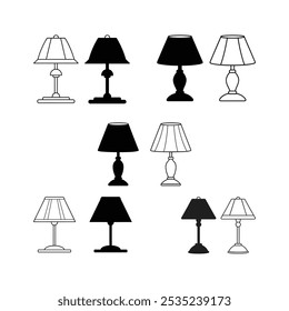 Set of table lamps silhouette vector illustration, Table lamps icon bundle files.