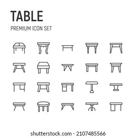 Set of table line icons. Premium pack of signs in trendy style. Pixel perfect objects for UI, apps and web. 
