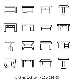 Set of table related vector line icons. Premium linear symbols pack. Vector illustration isolated on a white background. Web symbols for web sites and mobile app. Trendy design.