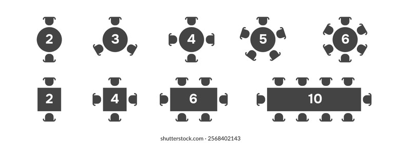 Set of Table Seats. Plan Chairs and Tables. Vector illustration 