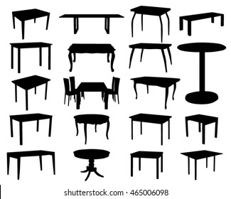 Set of table silhouettes