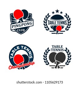 Set of table Tennis badges emblems logos with simple text designs. Sport labels vector illustration for ping pong club collection