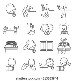Set of table tennis Related Vector Line Icons. Includes such Icons as a ping pong, racket, tennis ball, playing field, sports uniform, team, table