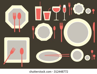 set of table ware on brown backgrounds