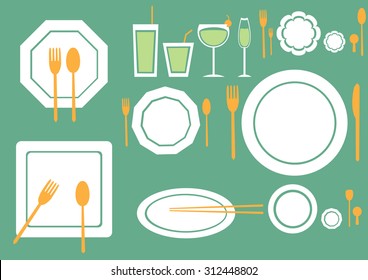 set of table ware on green backgrounds