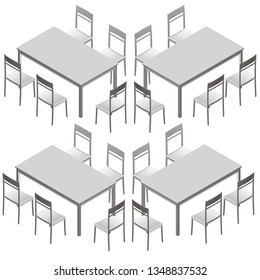 Set with tables and chairs. Isometric view. Vector illustration