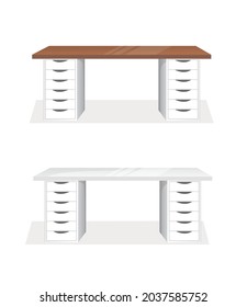 Set of tables for work, office, home, computer. Vector illustration in flat cartoon style.