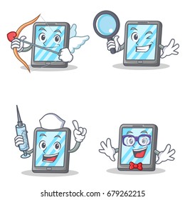 Set of tablet character with cupid detective nurse geek