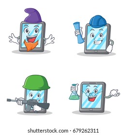 Set of tablet character with elf architect army professor