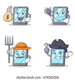 Set of tablet character with pirate farmer doctor money bag