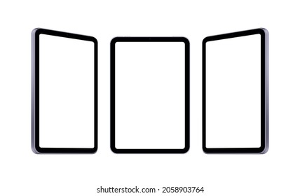 Conjunto de Mockups de Tablet PC aisladas en fondo blanco, vista frontal y lateral. Ilustración vectorial