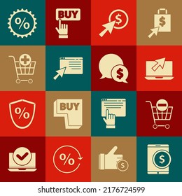 Ajuste Tablet con dólar, Eliminar carrito de la compra, Portátil y cursor, Moneda de Cursor, En pantalla, Añadir compra, Etiqueta de porcentaje de descuento e Icono de burbuja de voz. Vector