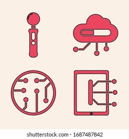 Set Tablet, Gamepad, Internet der Dinge und Prozessor-Symbol. Vektorillustration