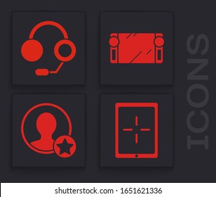 Set Tablet, Headphones, Portable video game console and Premium create account screen icon. Vector