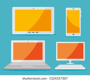 set tablet with smartphone and laptop with computer technology