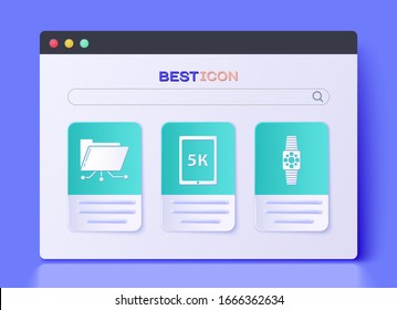 Set Tablet with text 5k, Folder and lock and Smartwatch icon. Vector