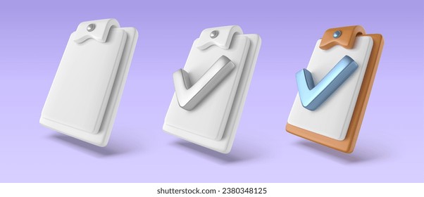 Juego de tabletas con el icono de la lista de verificación. Formulario de solicitud de documento completado. opción seleccionada de la casilla de verificación Lista de tareas. Marcar el elemento de diseño. Aislado. Ilustración vectorial.