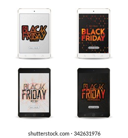 Set of tablets with text and texture on its screen for black friday sales