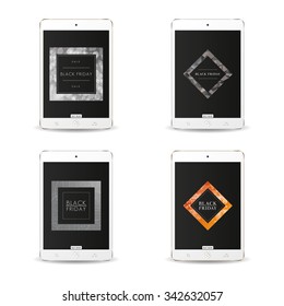 Set of tablets with text and texture on its screen for black friday sales