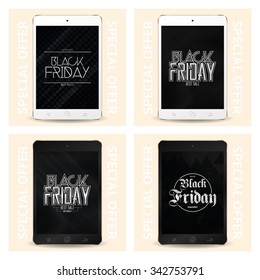 Set of tablets with text and texture on its screen for black friday sales
