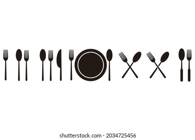a set of tableware contours. Spoons, plates, forks. Ready-made vector elements.